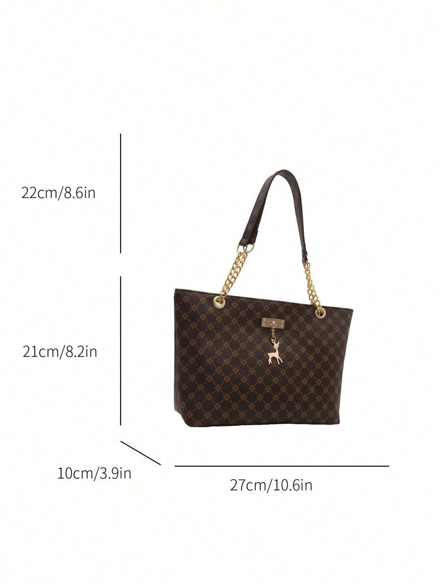 SHEIN حقيبة كتف بسلسلة بلون بني قهوة