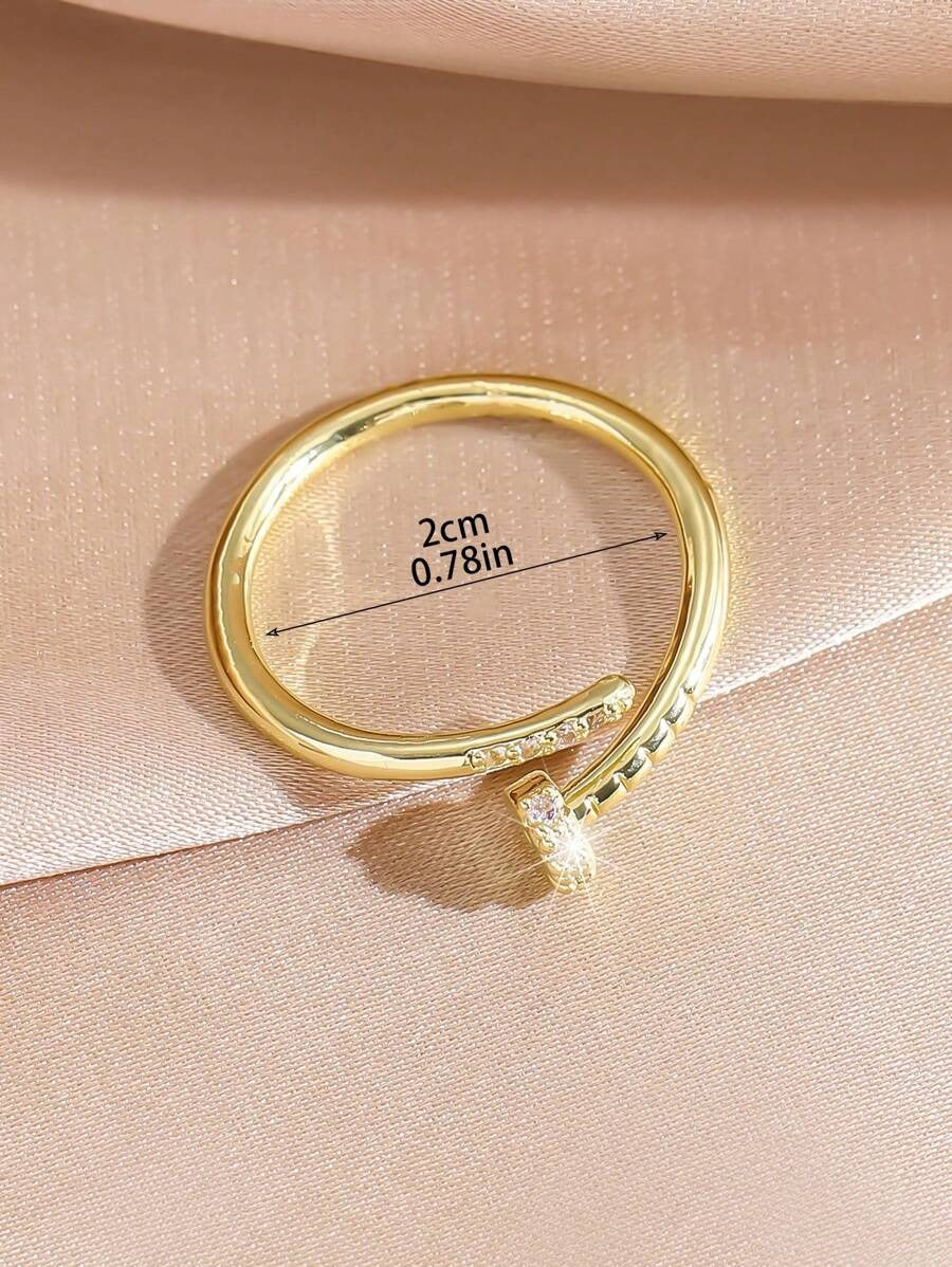 SHEIN خاتم فخم ذهبي مزين بالزركون