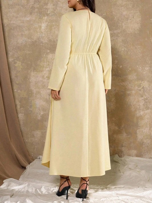 SHEIN Roveilla فستان طويل بخامة منسوجة ناعمة بلون أصفر فاتح