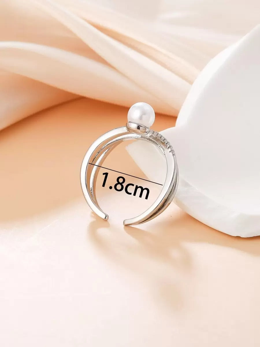SHEIN خاتم مزين بلؤلؤ اصطناعي وزركون مكعب