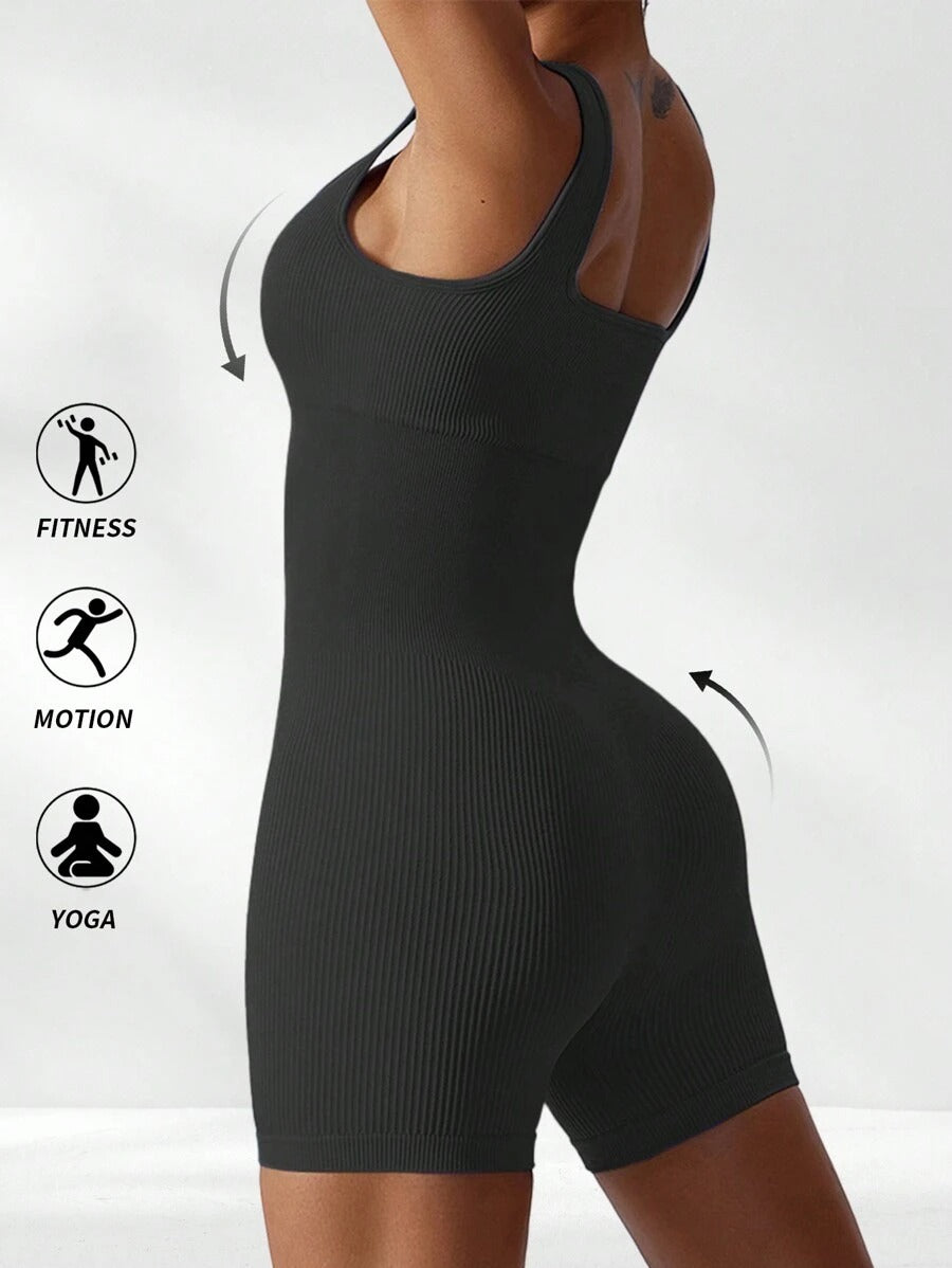 SHEIN Yefecy جمبسوت رياضي اسود مضلع ومرن