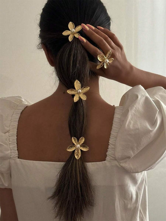 SHEIN 3 رباطات شعر بزهور معدنية