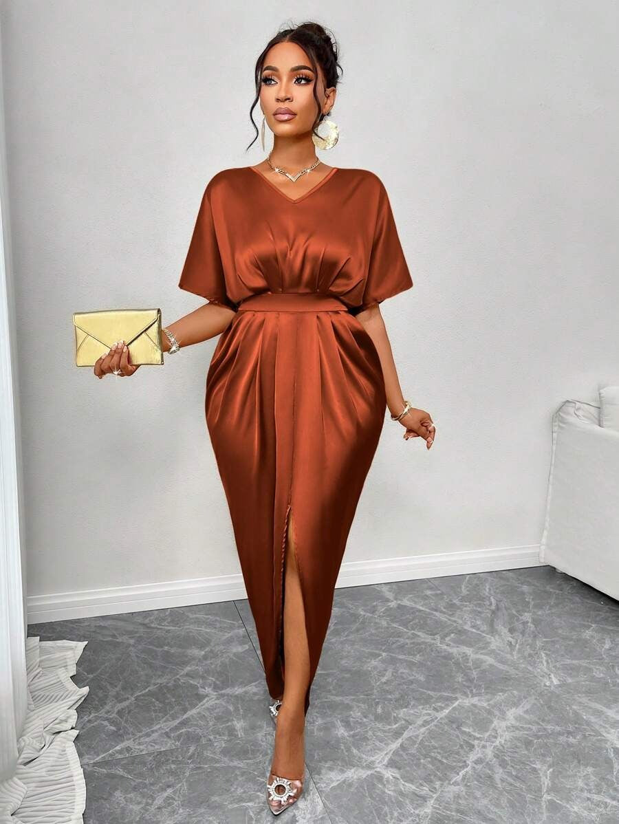 SHEIN SOLERSUN فستان كوكتيل ساتان لامع
