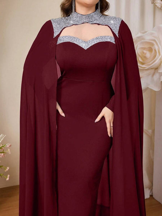 SHEIN Coutiva فستان سهرة عنابي ماكسي أنيق