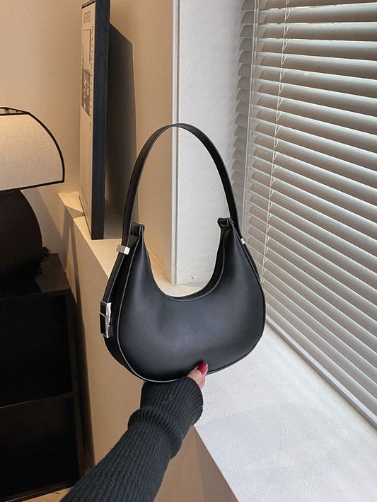 SHEIN حقيبة هوبو نسائية بسيطة – جلد صناعي بلون أسود أنيق
