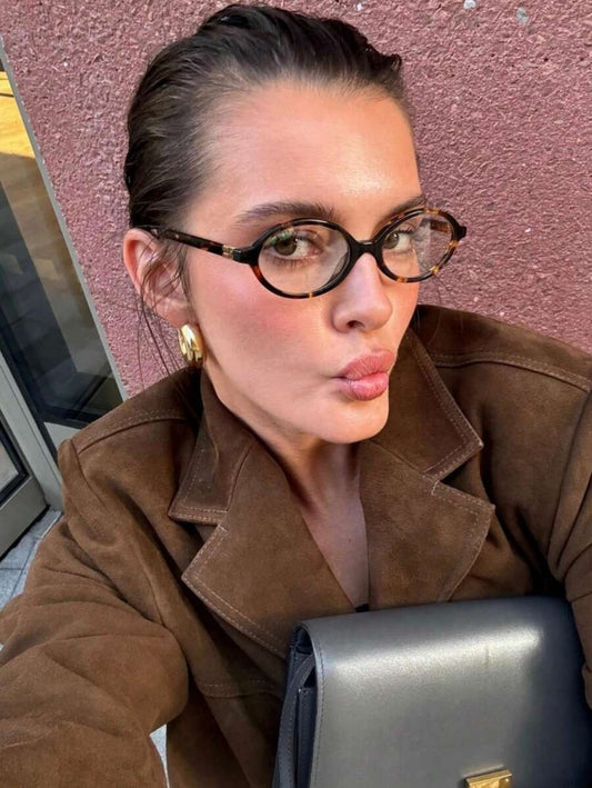 SHEIN نظارة نسائية بيضاوية شفافة بإطار فهد