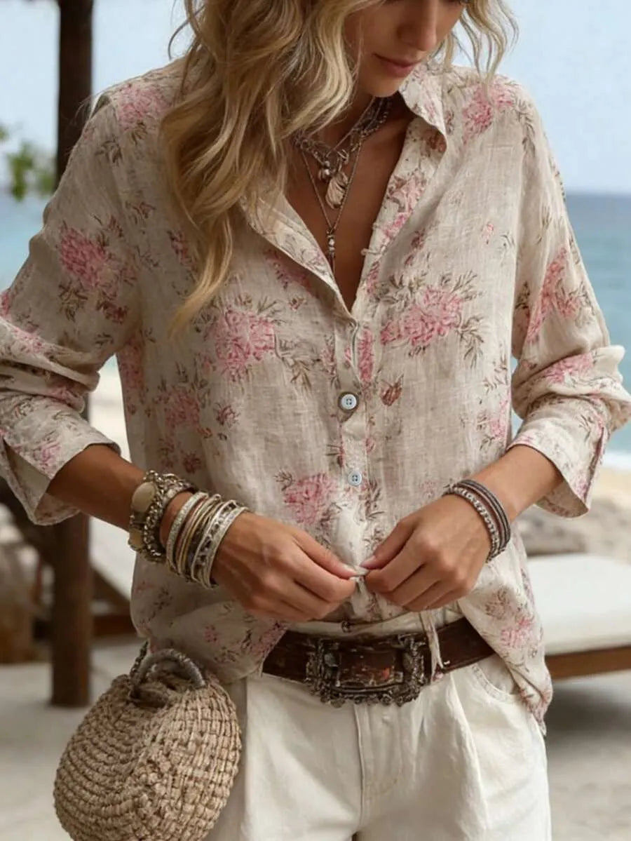 SHEIN قميص نسائي صيفي أنيق بنقشة الورود الناعمة