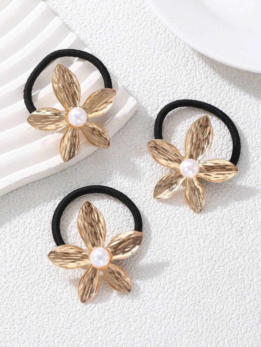 SHEIN 3 رباطات شعر بزهور معدنية