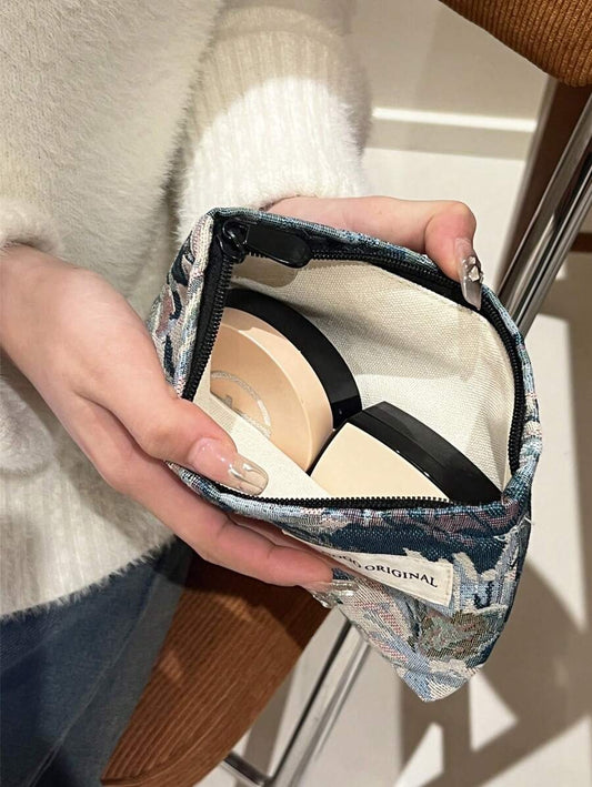 SHEIN حقيبة مكياج كبيرة بنقشة زهور – تصميم راقي وسعة ممتازة أزرق