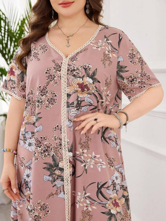 SHEIN فستان بطبعة زهور بقصة فضفاضة وياقة ناعمة