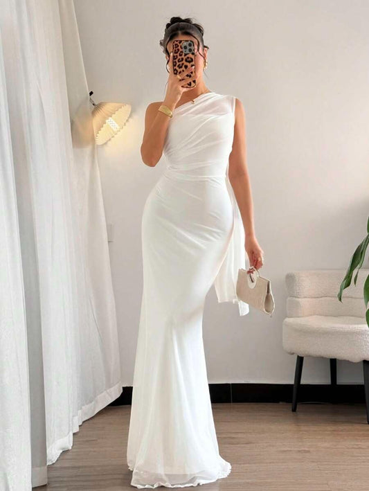SHEIN Firerie فستان ناعم وراقي بلون أبيض