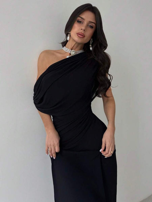 SHEIN Firerie فستان أسود بخصر منكمش