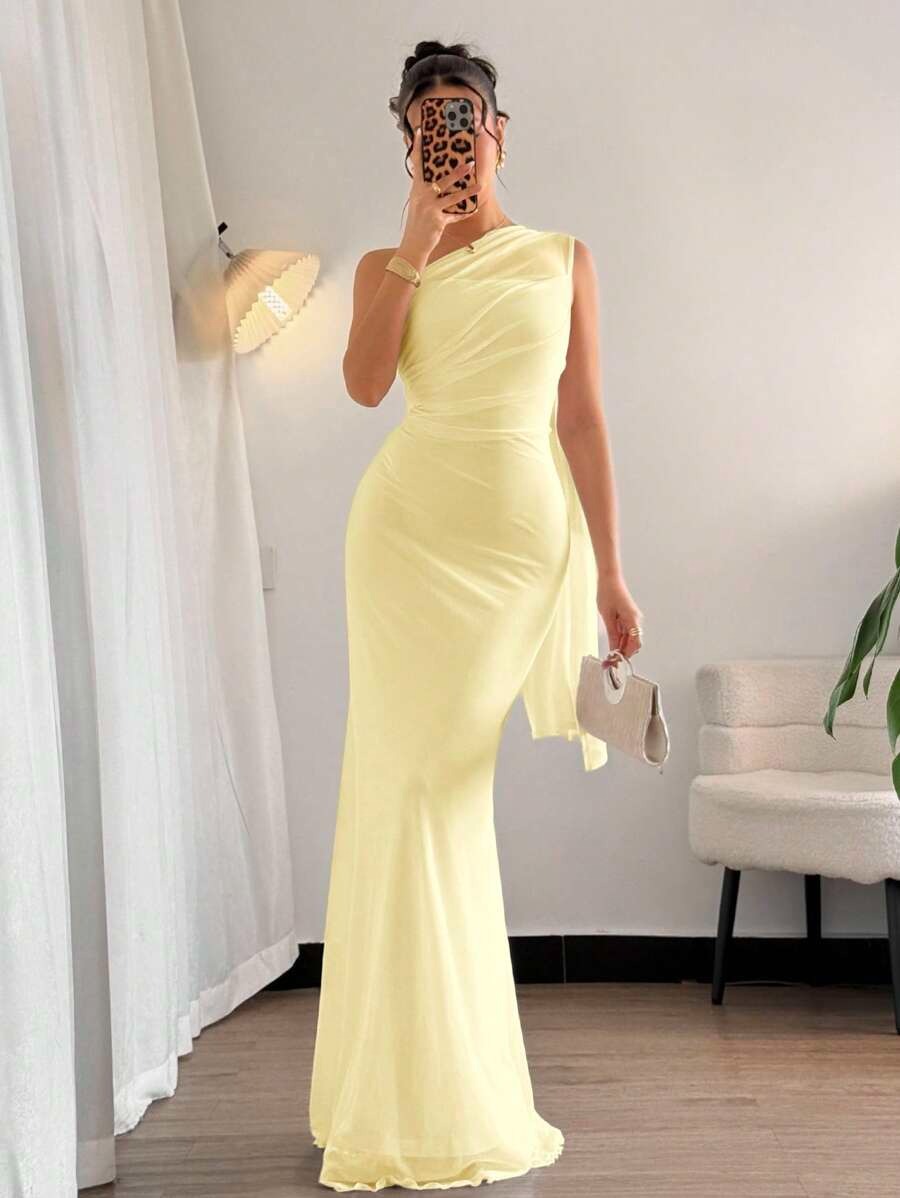 SHEIN Firerie فستان ماكسي أصفر ضيق وأنيق