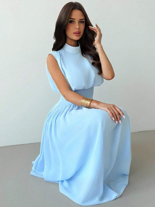 SHEIN Firerie فستان طويل أنيق بلون أزرق