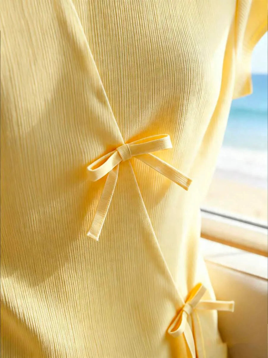 SHEIN Franclia بلوزة نسائية بفيونكات جانبية أنيقة
