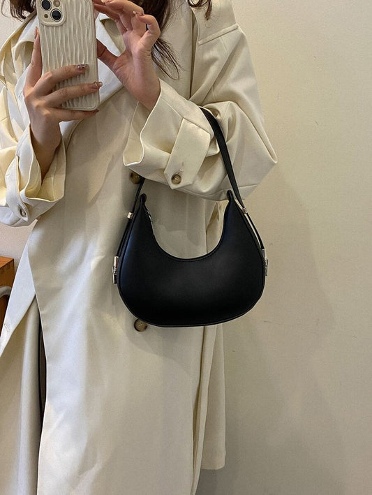 SHEIN حقيبة هوبو نسائية بسيطة – جلد صناعي بلون أسود أنيق