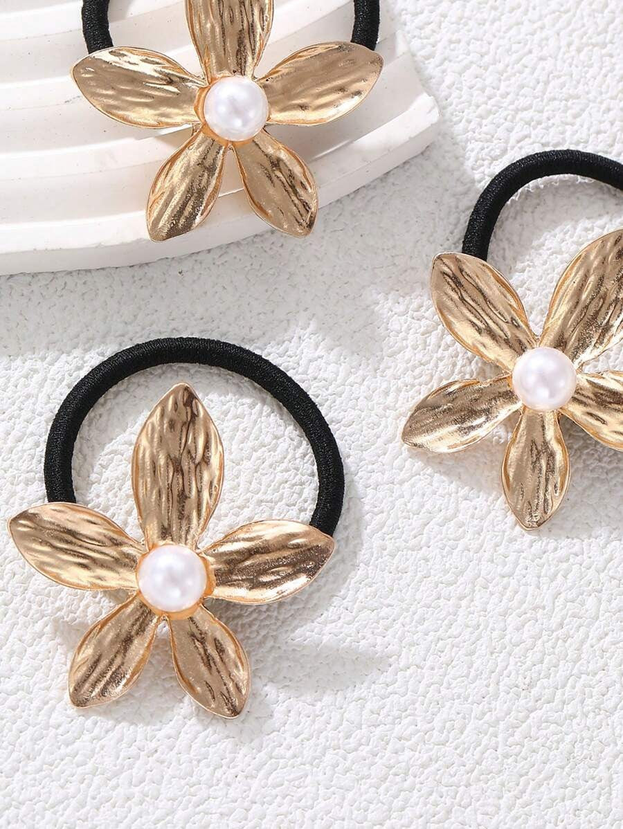 SHEIN 3 رباطات شعر بزهور معدنية