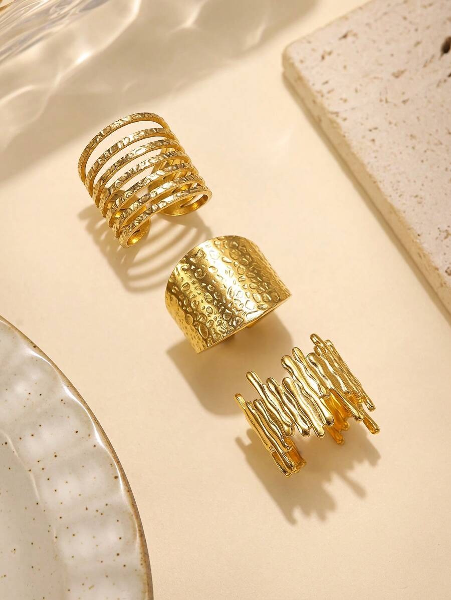 SHEIN طقم 3 خواتم ذهبية