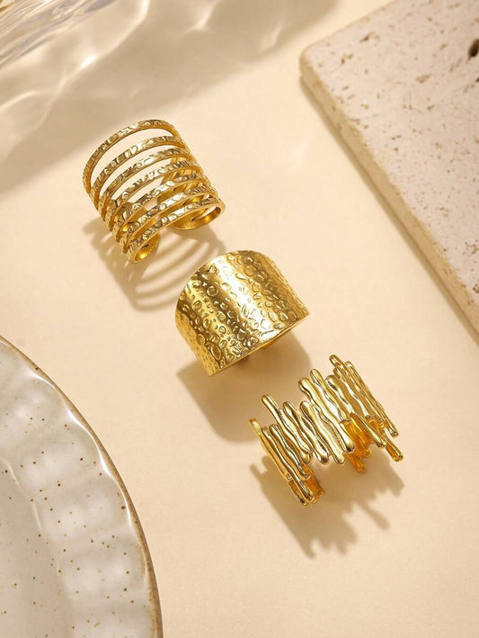 SHEIN طقم 3 خواتم ذهبية