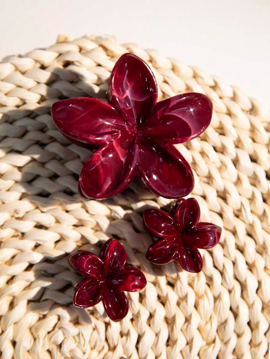 SHEIN مجموعة 3 مشابك شعر زهرة بلوميريا لؤلؤية