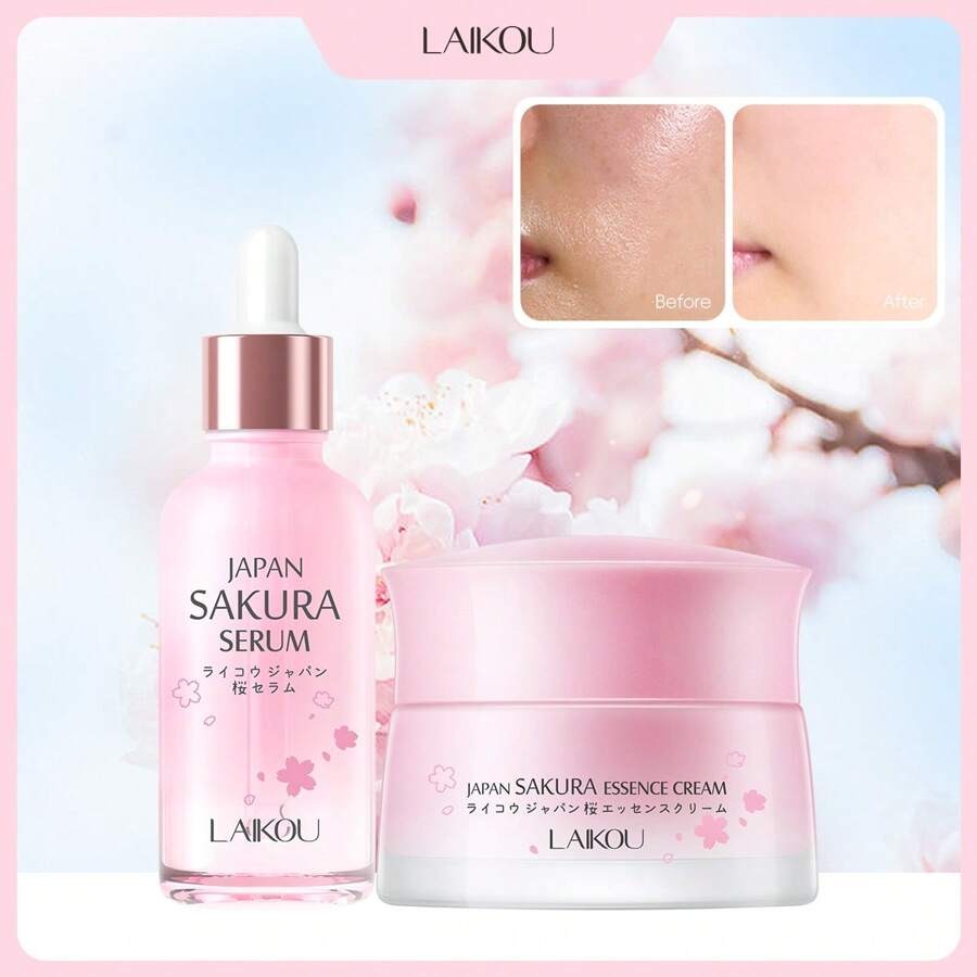 LAIKOU طقم مكون من سيروم وكريم وجه بزهر الكرز لتغذية وتنعيم البشرة – 2 قطعة