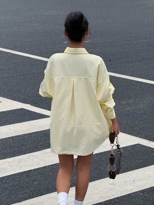 SHEIN Muchica  بلوزة كاجوال فضفاضة وأنيقة بلون أصفر