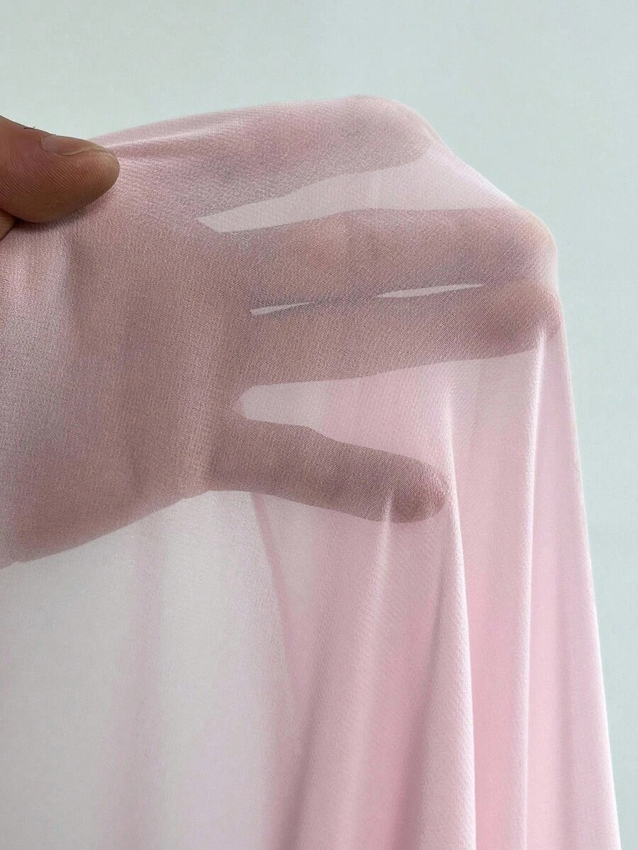 SHEIN Elenzga فستان طويل من الشيفون بأكمام واسعة وياقة دائرية بلون وردي