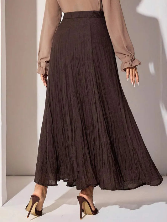 SHEIN Veilorie تنورة نسائية طويلة بقماش مجعد وخصر عالي من