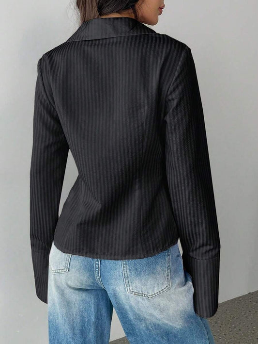SHEIN Flirla قميص كاجوال بسيط وراقي بلون أسود