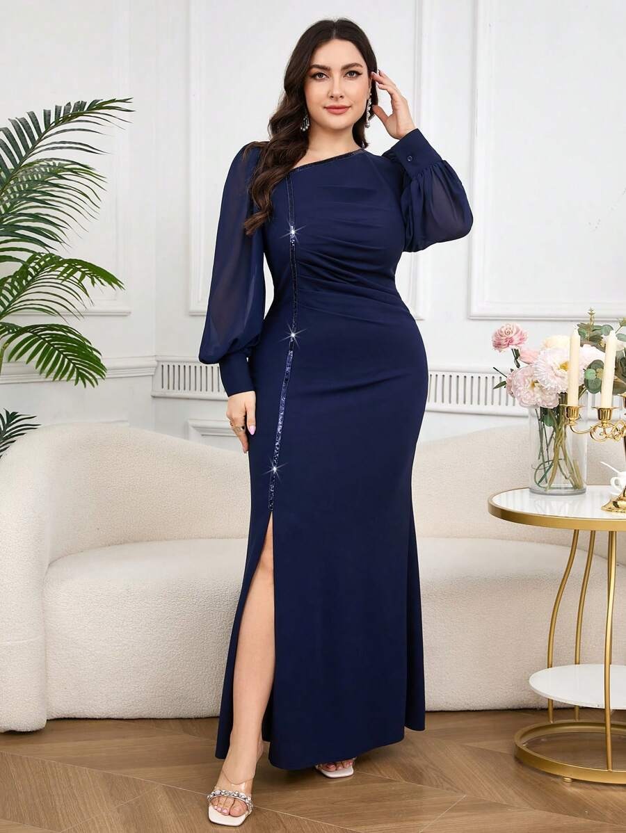 SHEIN فستان ماكسي بلون أزرق بحري