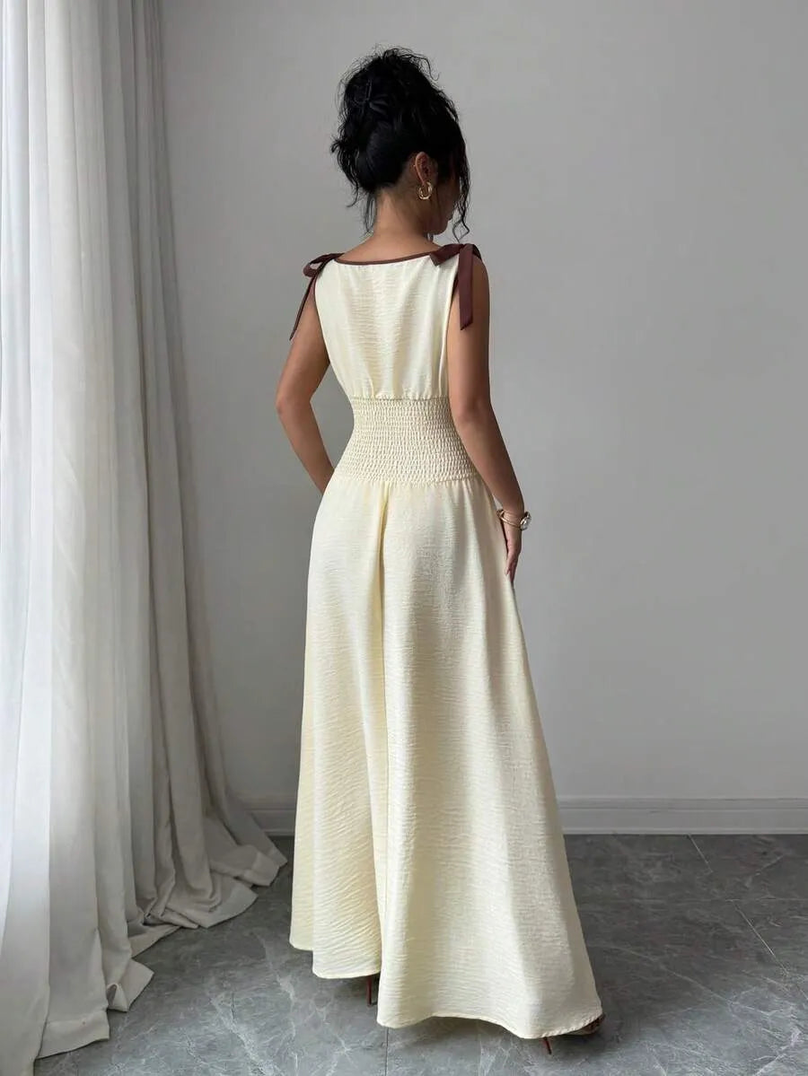 SHEIN Selianne A فستان طويل بياقة قارب وربطة عنق بخصر