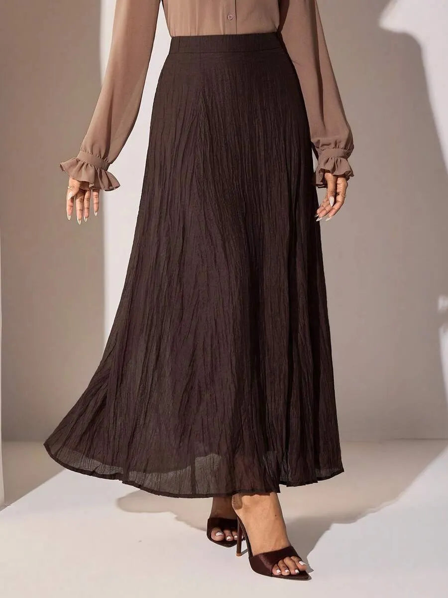 SHEIN Veilorie تنورة نسائية طويلة بقماش مجعد وخصر عالي من
