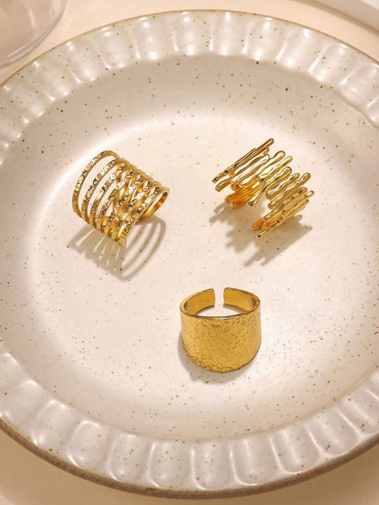 SHEIN طقم 3 خواتم ذهبية