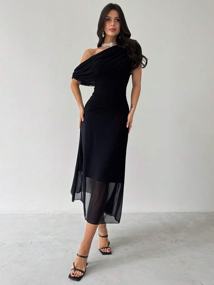 SHEIN Firerie فستان أسود بخصر منكمش