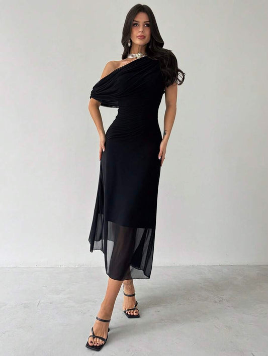 SHEIN Firerie فستان أسود بخصر منكمش