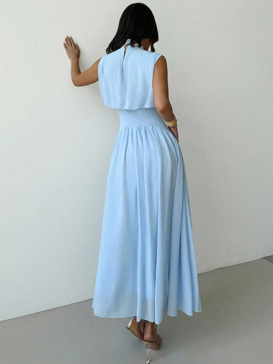 SHEIN Firerie فستان طويل أنيق بلون أزرق