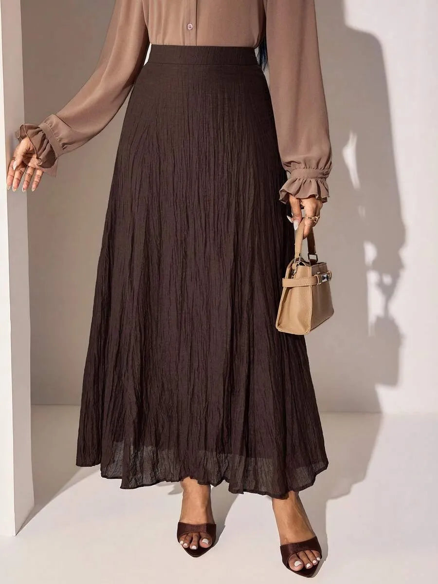 SHEIN Veilorie تنورة نسائية طويلة بقماش مجعد وخصر عالي من