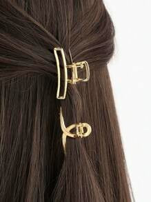 SHEIN طقم 2 مشابك شعر معدنية بتصميم أنيق – ذهبي