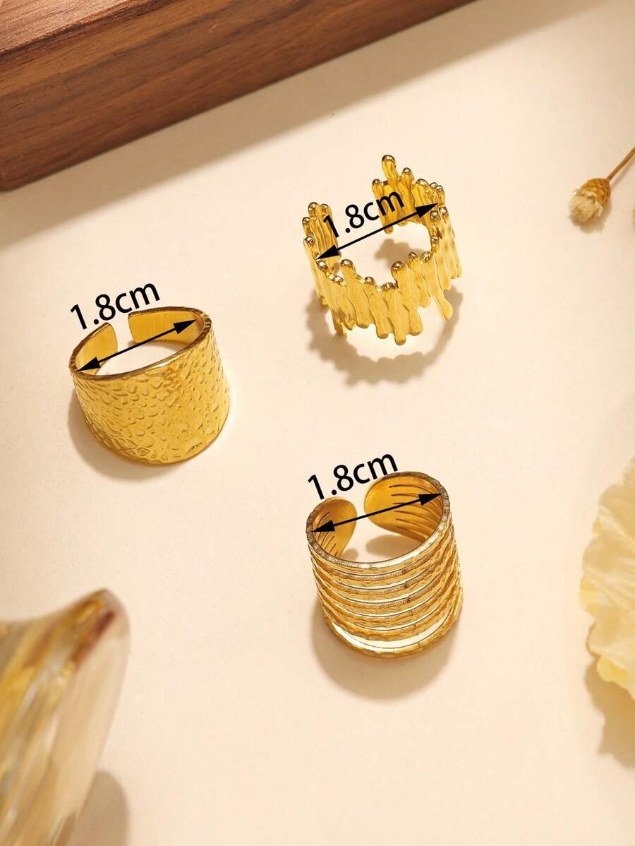 SHEIN طقم 3 خواتم ذهبية