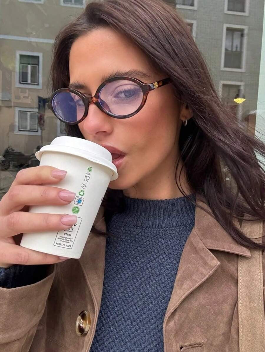 SHEIN نظارة نسائية بيضاوية صغيرة بإطار مطبوع