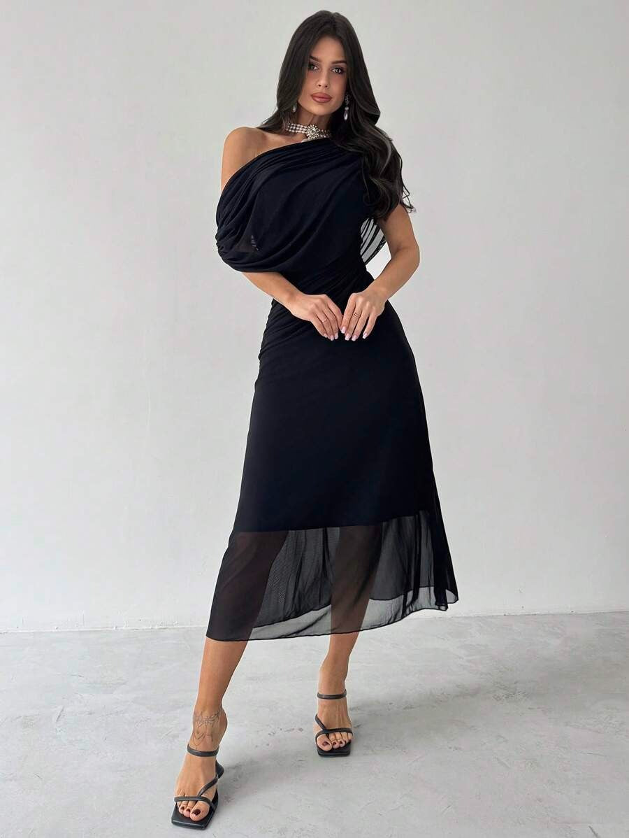 SHEIN Firerie فستان أسود بخصر منكمش