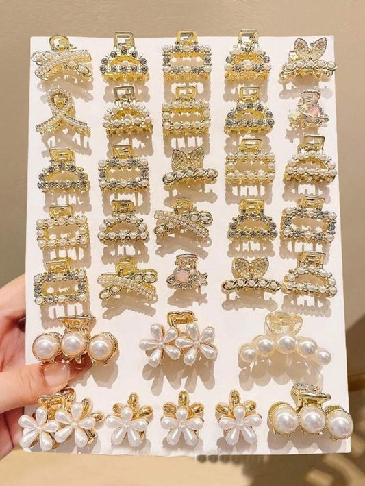SHEIN مجموعة 10 قطع مشابك شعر معدنية مرصعة بالراين
