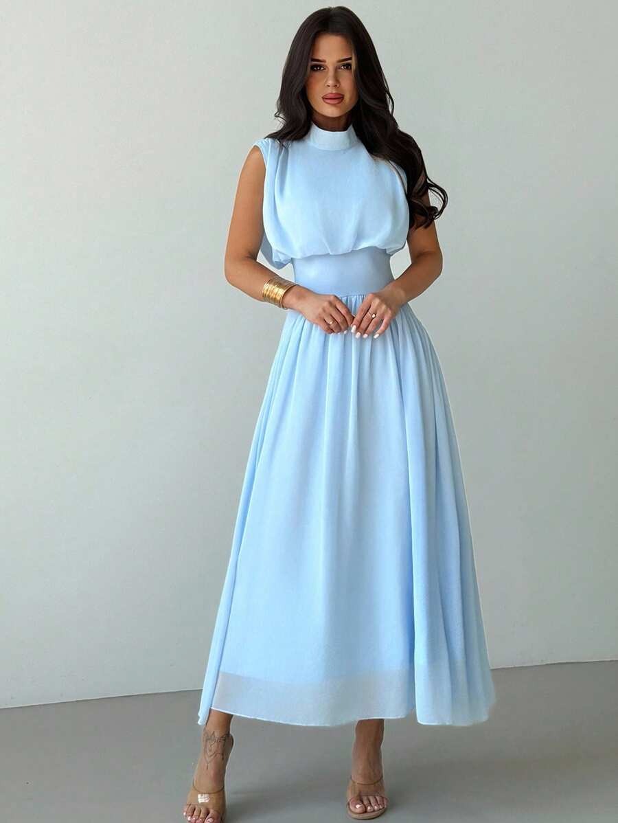 SHEIN Firerie فستان طويل أنيق بلون أزرق