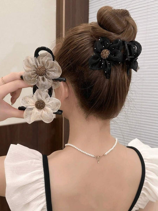SHEIN مجموعة مشابك شعر أنيقة مزينة بالزهور والراين