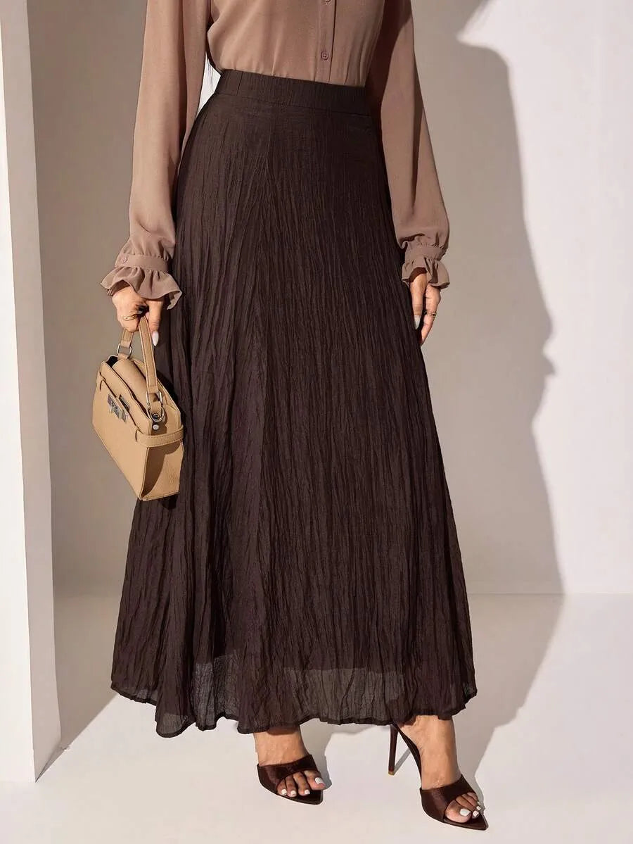 SHEIN Veilorie تنورة نسائية طويلة بقماش مجعد وخصر عالي من
