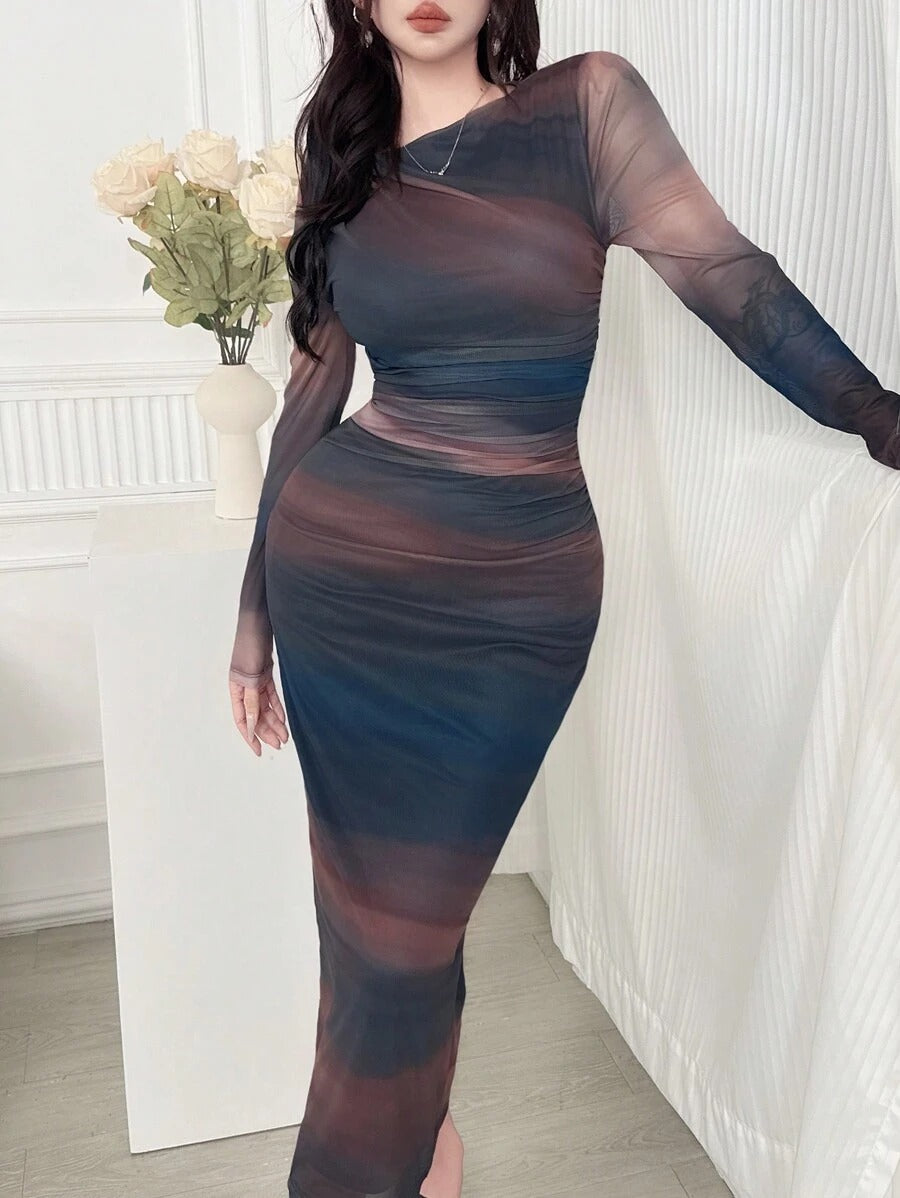 SHEIN Modelyn فستان ضيق بطبعة ربطة صباغة أنيقة