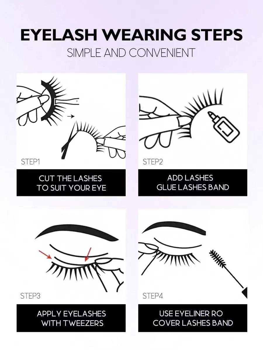 SHEIN GROINNEYA طقم 7 أزواج من رموش صناعية  بشريط شفاف