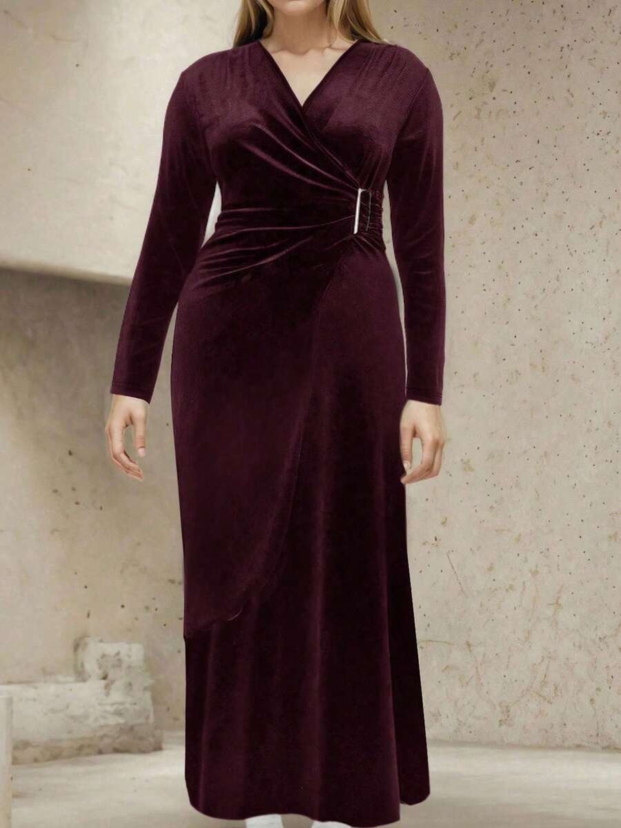 SHEIN Nicoleshop فستان أنيق أحمر بنفسجي