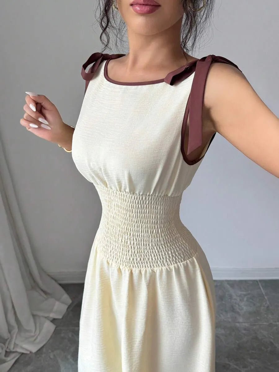 SHEIN Selianne A فستان طويل بياقة قارب وربطة عنق بخصر