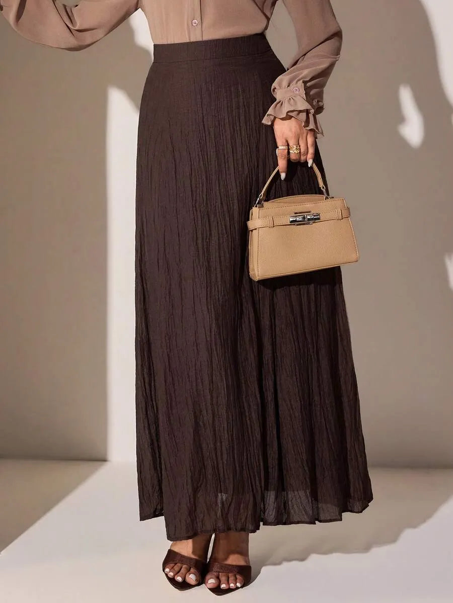 SHEIN Veilorie تنورة نسائية طويلة بقماش مجعد وخصر عالي من
